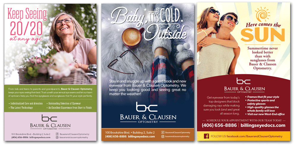 Print ads for Bauer & Clausen Optometry - Box 117 Creative 