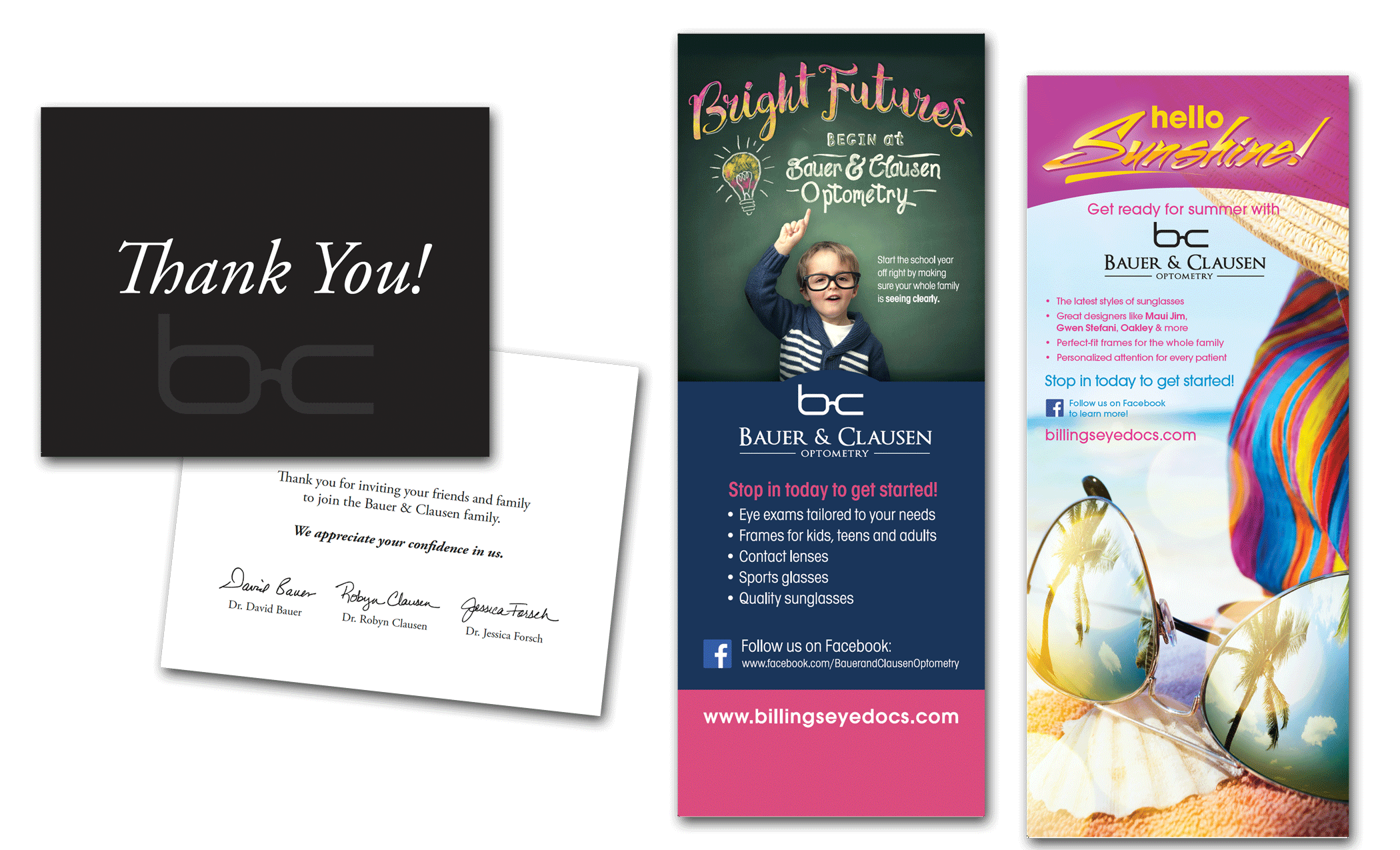 In-Office Banners and Thank You Notes for Bauer & Clausen Optometry